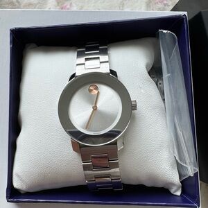MOVADO Bold 30MM SS Quartz
Silver Sunray Dial Women's Watch. UPC: 885997218863